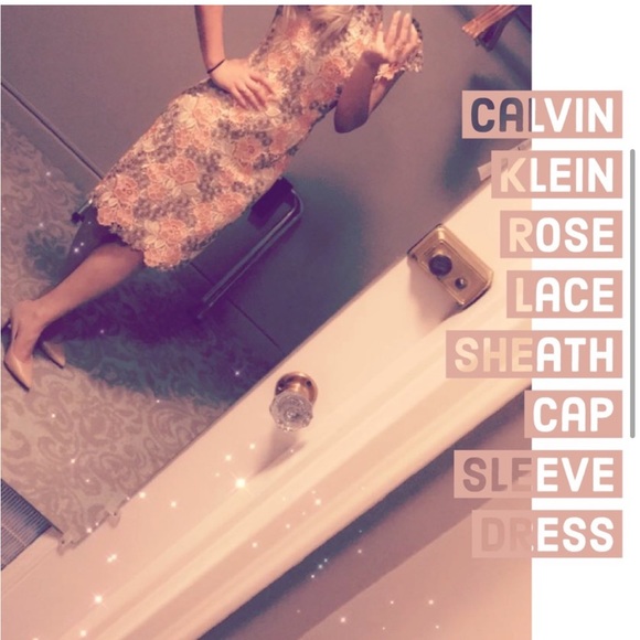 Calvin Klein Floral Lace Sheath Midi Cocktail Formal Dress - Picture 5 of 5